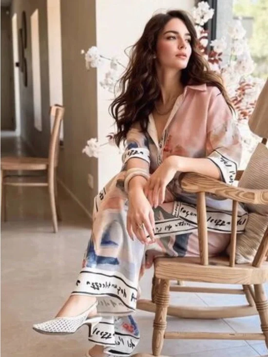 Soft Pink Printed Two-Piece Lounge Set   Plus Size Available - Picture 5 of 5